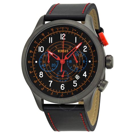 versus by versace soho chronograph black leather mens watch|Versace watches for men.